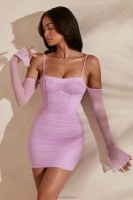omuzları açık mini elbiseyi onurlandır Oh Polly kadınlar 8046V309 elbiseler pembe - Görsel 7
