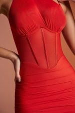paradis asimetrik yaka korse mini elbise Oh Polly kadınlar 8046V300 elbiseler kırmızı - Görsel 4