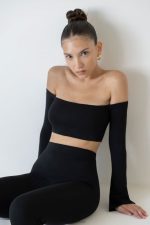 Renata uzun kollu bardot kısa üst Oh Polly kadınlar 8046V633 Toplamak siyah