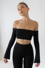 Renata uzun kollu bardot kısa üst Oh Polly kadınlar 8046V633 Toplamak siyah - Görsel 4