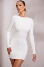 sirena uzun kollu sırtı açık mini elbise Oh Polly kadınlar 8046V212 elbiseler beyaz - Görsel 8