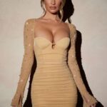 st. germain işlemeli uzun kollu mini elbise Oh Polly kadınlar 8046V155 elbiseler altın